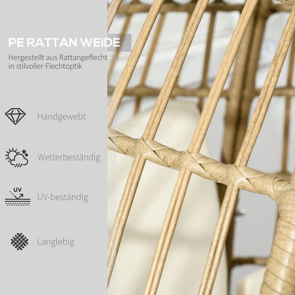 Outsunny Rattan Kurvestol med Hynde - Khaki/Beige - Perfekt til Altan & Terrasse