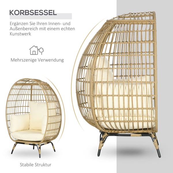 Outsunny Rattan Kurvestol med Hynde - Khaki/Beige - Perfekt til Altan & Terrasse