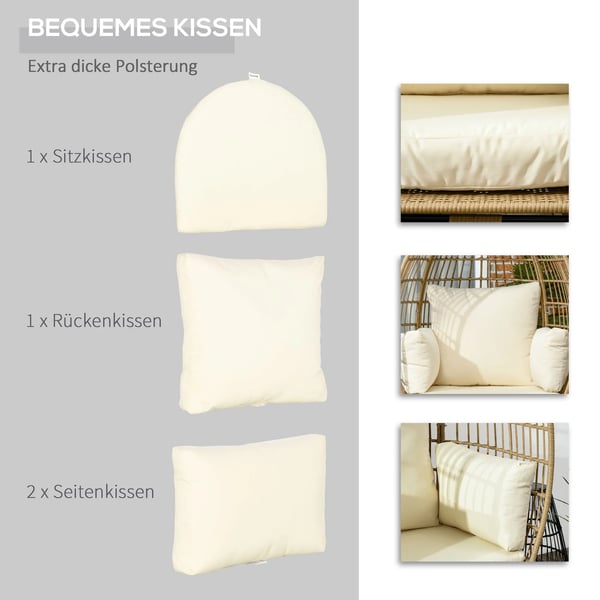 Outsunny Rattan Kurvestol med Hynde - Khaki/Beige - Perfekt til Altan & Terrasse