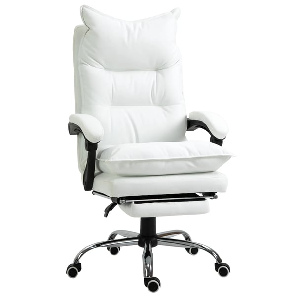 Vinsetto kontorsstol med fotstöd höj- och sänkbar skrivbordsstol snurrstol ryggstöd konstläder vit 66 x 72 x 122-130 cm