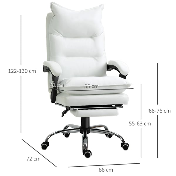 Vinsetto kontorstol med fodstøtte, højdejusterbar skrivebordsstol, drejestol, ryglæn, kunstlæder, hvid, 66 x 72 x 122-130 cm