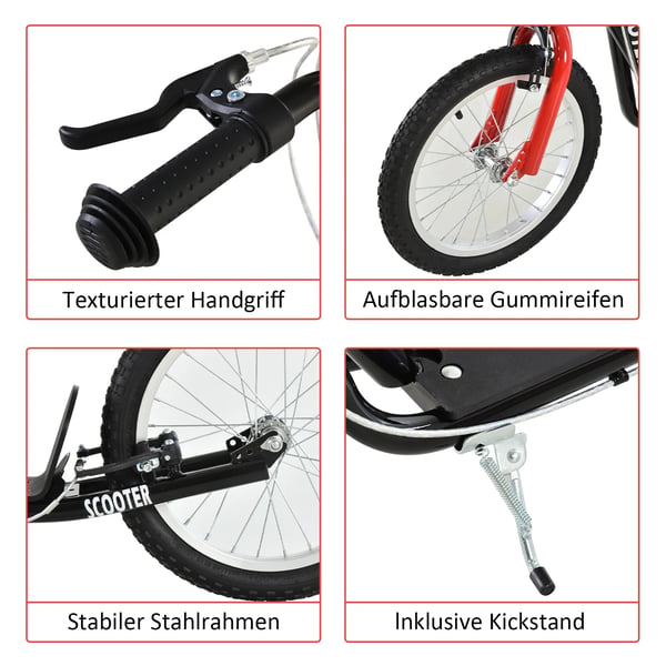 HOMCOM Løbehjul til børn - Sort (Stål, Aluminium, Gummi) - Luftdæk & Håndbremse - Stabil & Sikker