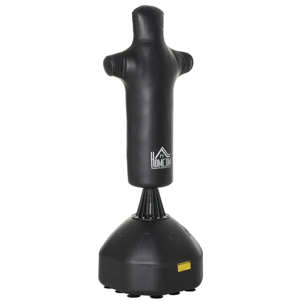 HOMCOM stående sandsæk 180cm voksen, boksedukke i sort stål, PU, HDPE. Perfekt til professionelle og begyndere.