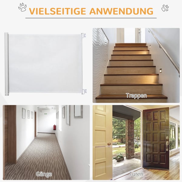 PawHut Udtrækkeligt Sikkerhedsgitter til Døre & Trapper - PVC, Metal, Hvid, 115x82,5 cm