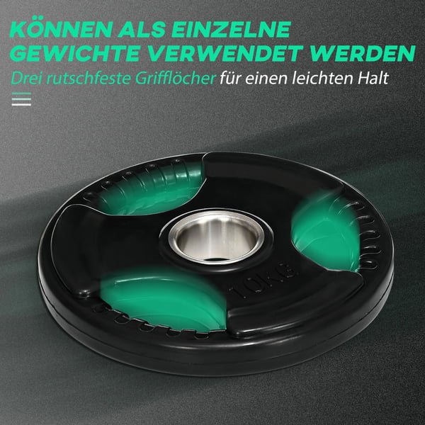 SPORTNOW Vægtstænger Tri-Grip 2 x 10 KG Gummi Vægtskiver, Sort, Jern/Gummi, 5 cm Hul