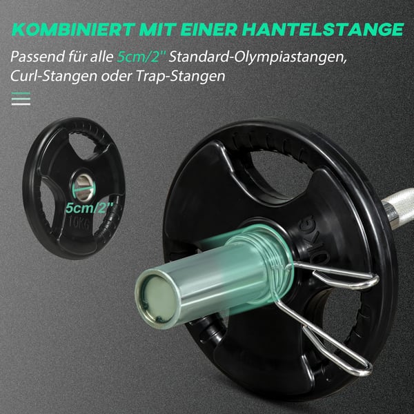 SPORTNOW Vægtstænger Tri-Grip 2 x 10 KG Gummi Vægtskiver, Sort, Jern/Gummi, 5 cm Hul