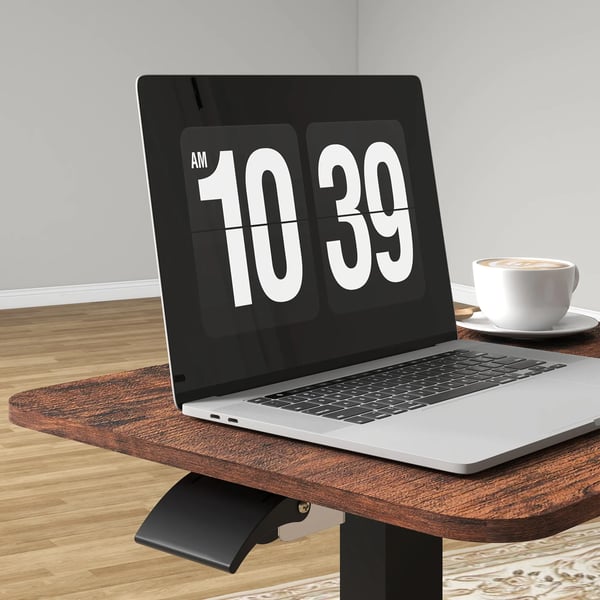 justerbart laptopbord med hjul, stående/sittande skrivbord för hemmakontor, mobilt sidobord med vev, 65x48x68-108 cm, rustik brun
