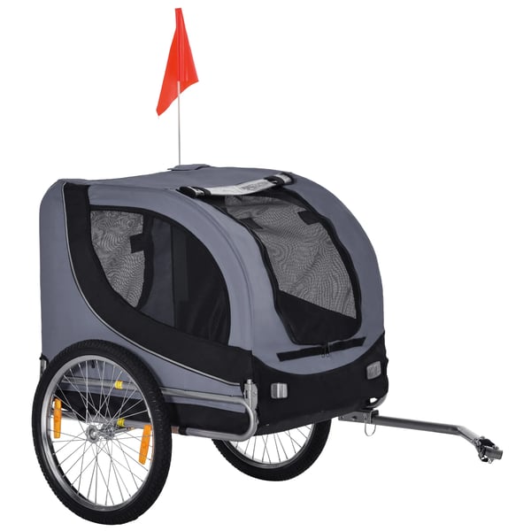 PawHut hundecykelanhænger hundetransport hundecykeltrailer grå+sort 130 x 73 x 90 cm