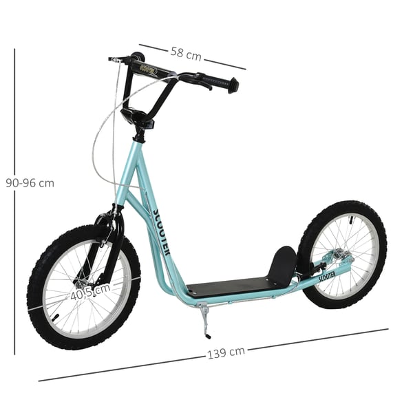 HOMCOM Børnescooter, Foldbar Løbehjul med Luftdæk & Håndbremse, Cityscooter, Eventyr for Børn fra 5 år, Lysblå, 16 tommer Hjul