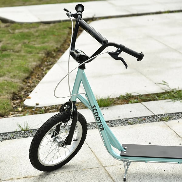 HOMCOM Børnescooter, Foldbar Løbehjul med Luftdæk & Håndbremse, Cityscooter, Eventyr for Børn fra 5 år, Lysblå, 16 tommer Hjul