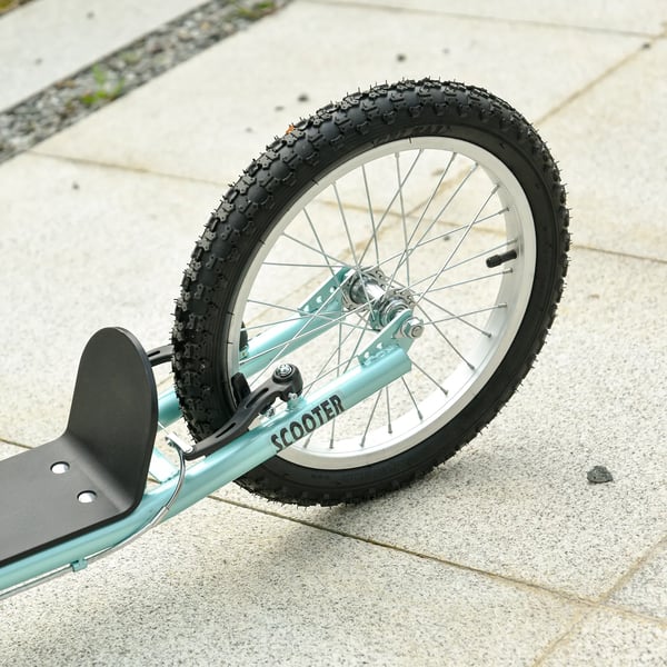 HOMCOM Børnescooter, Foldbar Løbehjul med Luftdæk & Håndbremse, Cityscooter, Eventyr for Børn fra 5 år, Lysblå, 16 tommer Hjul