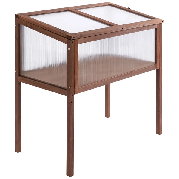 Outsunny højbed i træ, tidligt bed, dyrkningsbord, krydderurtebed, plantekasse til have, altan og terrasse, brun, fyrretræ, PC-plade, 90 x 50 x 93 cm