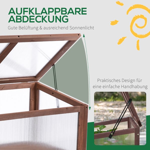 Outsunny højbed i træ, tidligt bed, dyrkningsbord, krydderurtebed, plantekasse til have, altan og terrasse, brun, fyrretræ, PC-plade, 90 x 50 x 93 cm