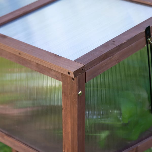Outsunny højbed i træ, tidligt bed, dyrkningsbord, krydderurtebed, plantekasse til have, altan og terrasse, brun, fyrretræ, PC-plade, 90 x 50 x 93 cm