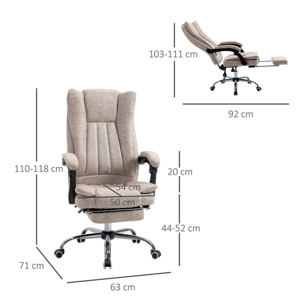 Vinsetto Kontorstol - Ergonomisk Drejestol med Lænïefunktion, Fodstøtte, Højdejusterbar, Beige/Sort/Sølv