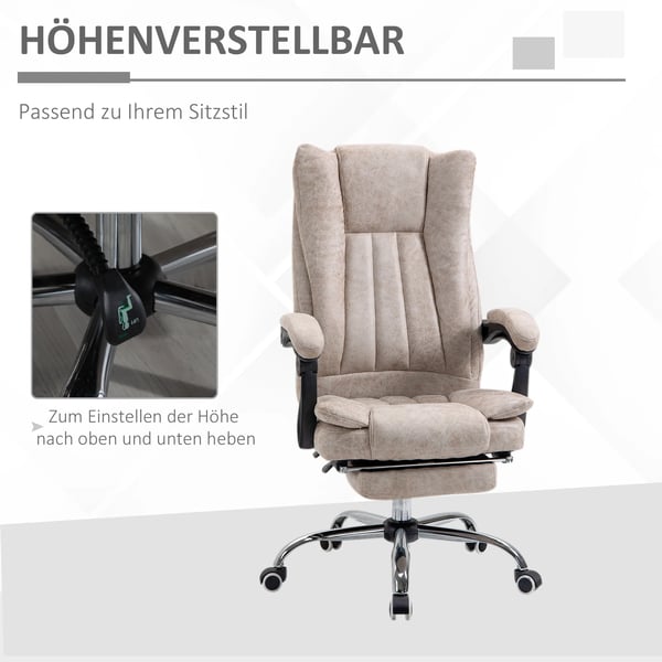Vinsetto Kontorstol - Ergonomisk Drejestol med Lænïefunktion, Fodstøtte, Højdejusterbar, Beige/Sort/Sølv