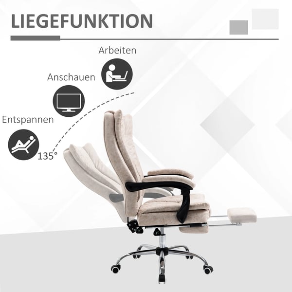 Vinsetto Kontorstol - Ergonomisk Drejestol med Lænïefunktion, Fodstøtte, Højdejusterbar, Beige/Sort/Sølv