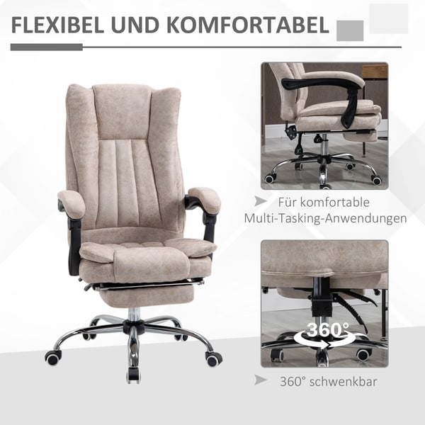 Vinsetto Kontorstol - Ergonomisk Drejestol med Lænïefunktion, Fodstøtte, Højdejusterbar, Beige/Sort/Sølv