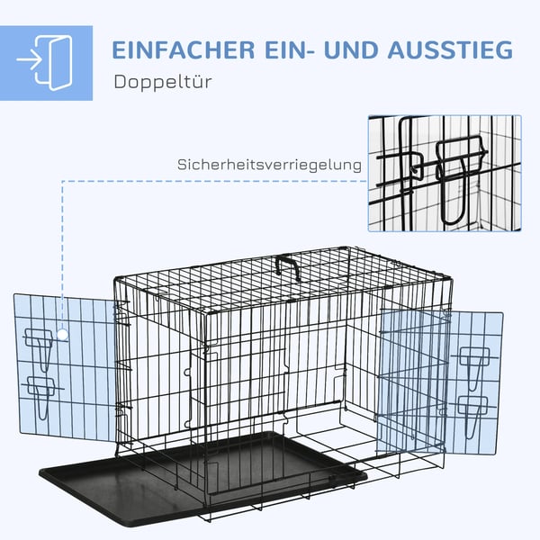 PawHut Hundebur Transportbur, Sammenklappelig, Sort Metal, 76x46x52cm