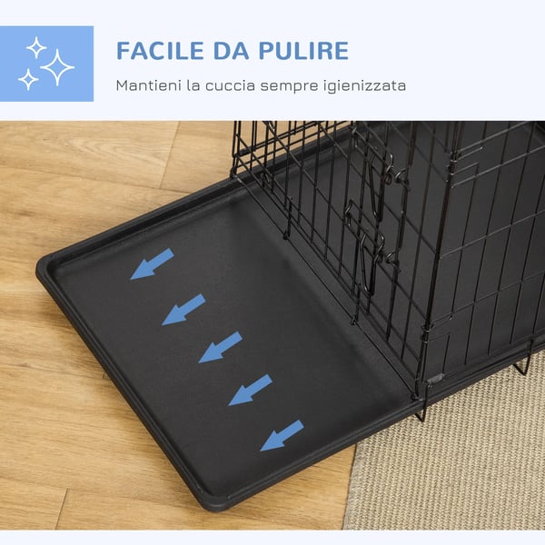 PawHut Hundebur Transportbur, Sammenklappelig, Sort Metal, 76x46x52cm
