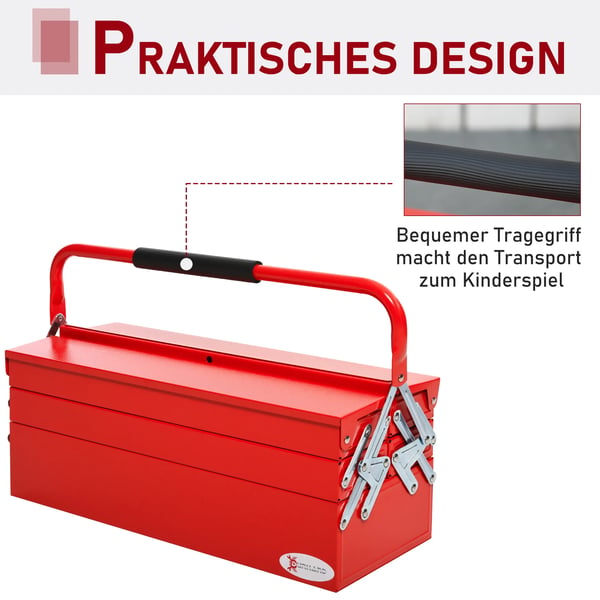 Værktøjskasse Værktøjskuffert Værktøjskiste 5 Rum Foldbar Stål (SPCC) Rød 57 x 21 x 41 cm