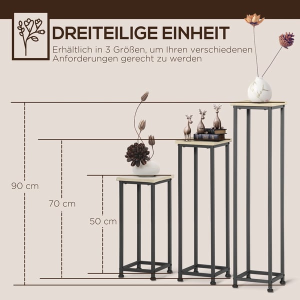 Outsunny plantestander sæt 3-delt blomsterbænk og urtepotteskjuler i stål, sort+natur