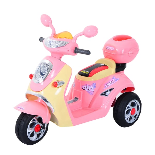 HOMCOM Elektrisk Børnemotorcykel Rosa/Hvid 3-hjuls Lækkert design med lys & musik (Metal+PP)