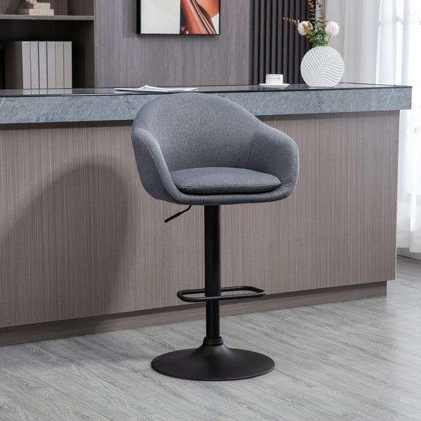 HOMCOM Barstol Mørkegrå - Justerbar højde, drejbar 360°, med fodstøtte - Linnedlook - 54x54x92-112 cm