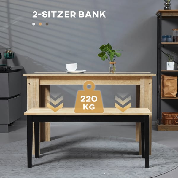 HOMCOM Bænk i Fyrretræ til 2 personer, Natur/Sort, 102x36x45cm