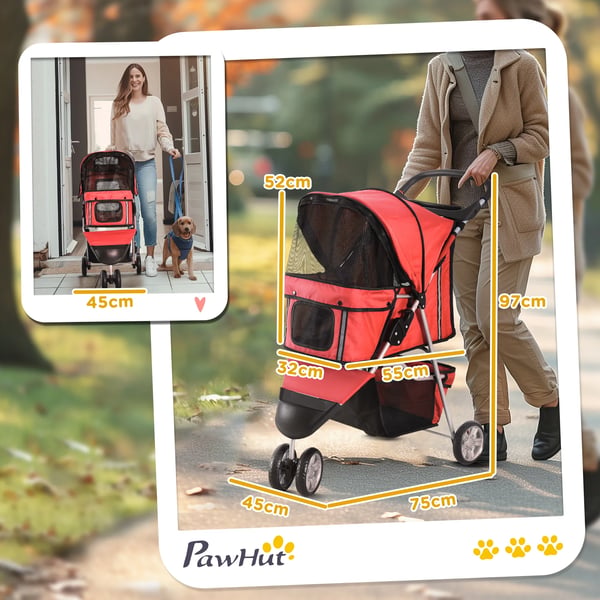 PawHut Hundevogn - Let & Foldbar - Til Hunde & Katte - Rød Polyester