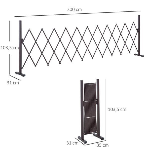 Outsunny saksegitter, udtrækkeligt 35-300 cm, ideelt til haven, aluminium, brun, H103,5 cm