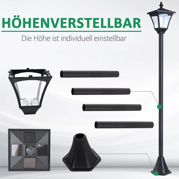 Outsunny Solarlanterne Have Sti Lampe LED 30 Lumen Sort Plastik 15 x 15 x 120cm