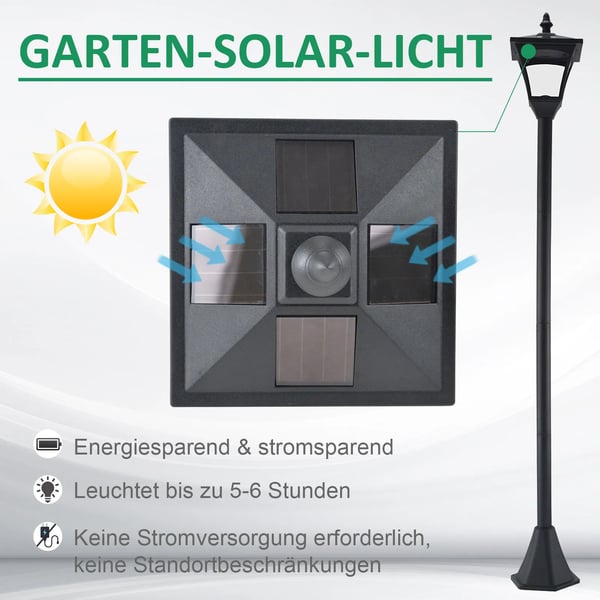 Outsunny Solarlanterne Have Sti Lampe LED 30 Lumen Sort Plastik 15 x 15 x 120cm