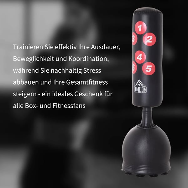 HOMCOM Stående boksesæk 165 cm til Voksne - Heavy Duty med Sugekopfod (Sort, HDPE/PVC/EPE)