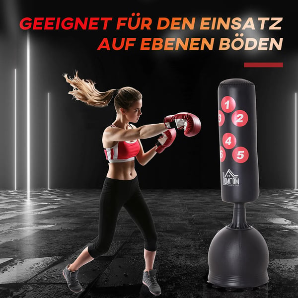 HOMCOM Stående boksesæk 165 cm til Voksne - Heavy Duty med Sugekopfod (Sort, HDPE/PVC/EPE)
