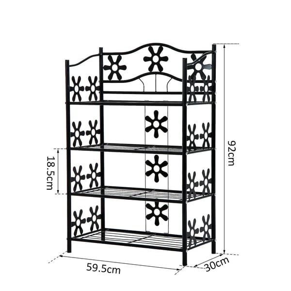 Metallinen Kukkahylly 4 tasoa, Musta, 59.5x30x92cm