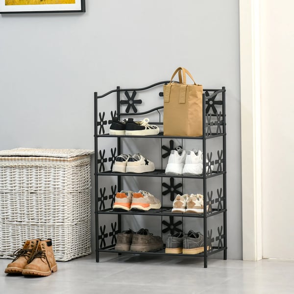 Metallinen Kukkahylly 4 tasoa, Musta, 59.5x30x92cm