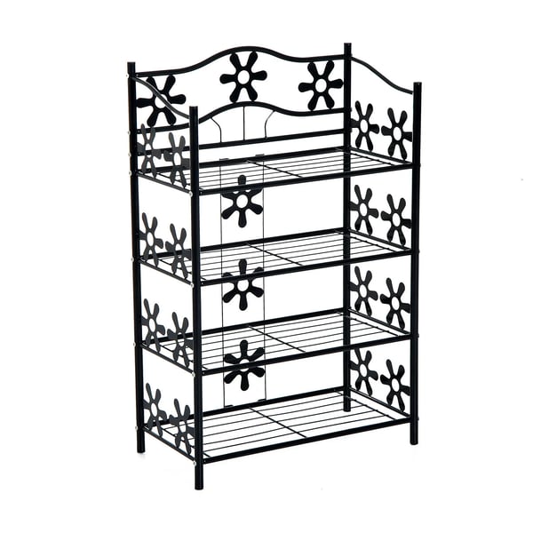 Metallinen Kukkahylly 4 tasoa, Musta, 59.5x30x92cm