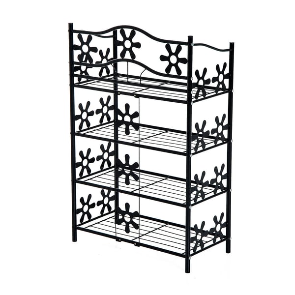 Metallinen Kukkahylly 4 tasoa, Musta, 59.5x30x92cm