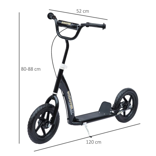 HOMCOM Børneløbehjul Kickscooter 12 tommer med bagbremse, højdejusterbart løbehjul, løbehjul i sort, stål & EVA