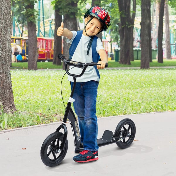 HOMCOM Børneløbehjul Kickscooter 12 tommer med bagbremse, højdejusterbart løbehjul, løbehjul i sort, stål & EVA