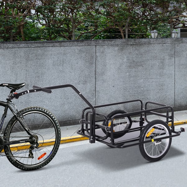 HOMCOM Cykelanhænger, Lastanhænger 40 kg, Transportanhænger med foldbar køling, Sort, 155x71,5x77cm
