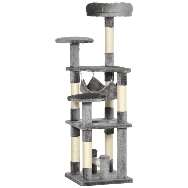 PawHut Katteetræ med krads, hængekøje og platforme - Grå (L40xB40xH132 cm) PawHut Katteetræ med krads, hængekøje og platforme - Grå (L40xB40xH132 cm)