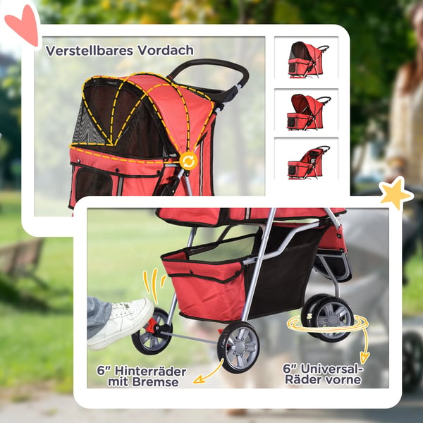 PawHut Hundevogn - Let & Foldbar - Til Hunde & Katte - Rød Polyester