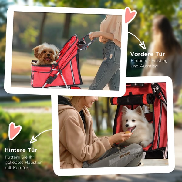 PawHut Hundevogn - Let & Foldbar - Til Hunde & Katte - Rød Polyester