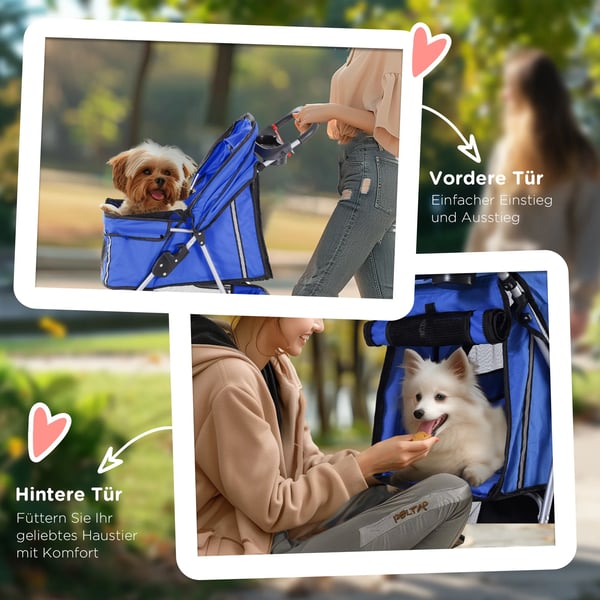 PawHut Hundevogn, sammenklappelig hundeklapvogn til små hunde og katte, blå, polyester
