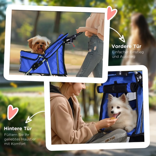 PawHut Hundeklapvogn - Blå Polyester - Klapvogn til Ældre/Svækket Kæledyr – Nem Transport & Opbevaring