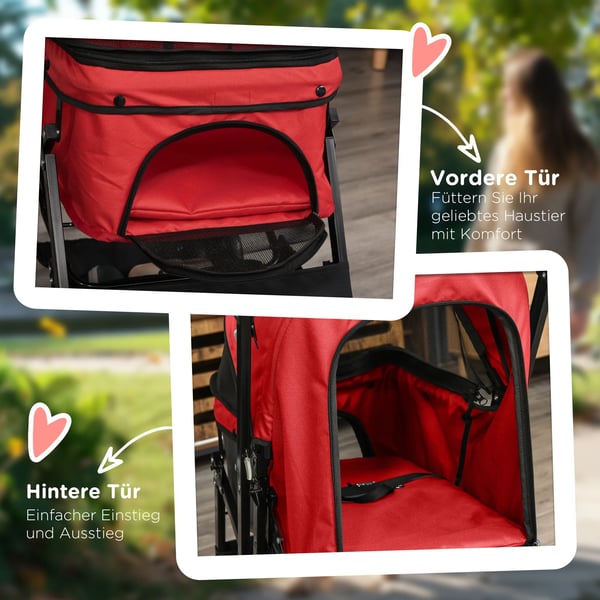 PawHut koiran rattaat Oxford punainen, polyesteri 76,5x52x95cm