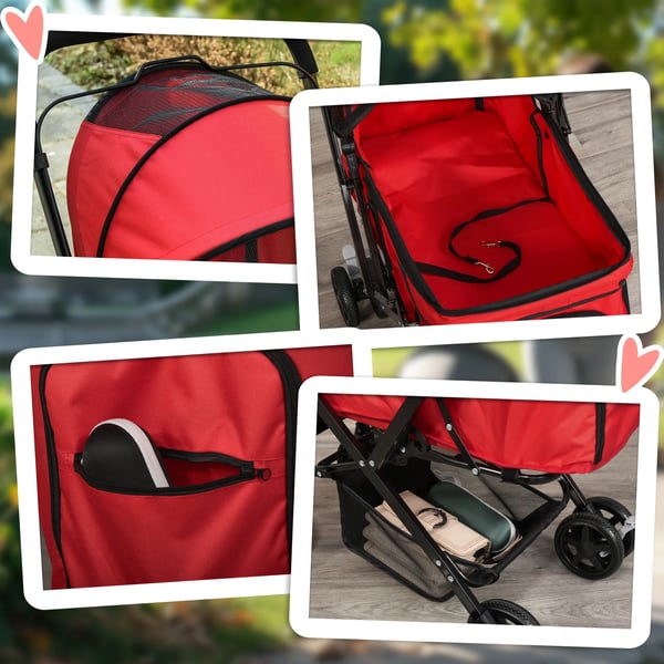 PawHut koiran rattaat Oxford punainen, polyesteri 76,5x52x95cm