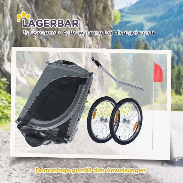 PawHut hundecykelanhænger hundetransport hundecykeltrailer grå+sort 130 x 73 x 90 cm